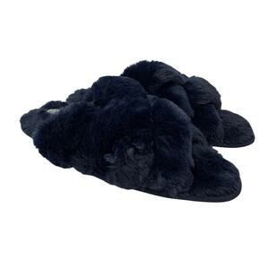 Soma Crisscross Fuzzy Slide Slippers Womens Size Medium US 7/8 Navy Blue